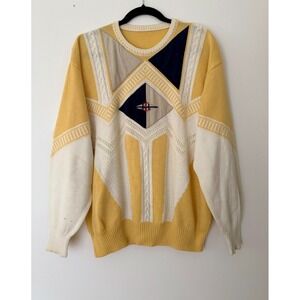 Vintage Umberto Bilancioni Cotton Chain Knit Sweater Italian Made Size 50 Emblem